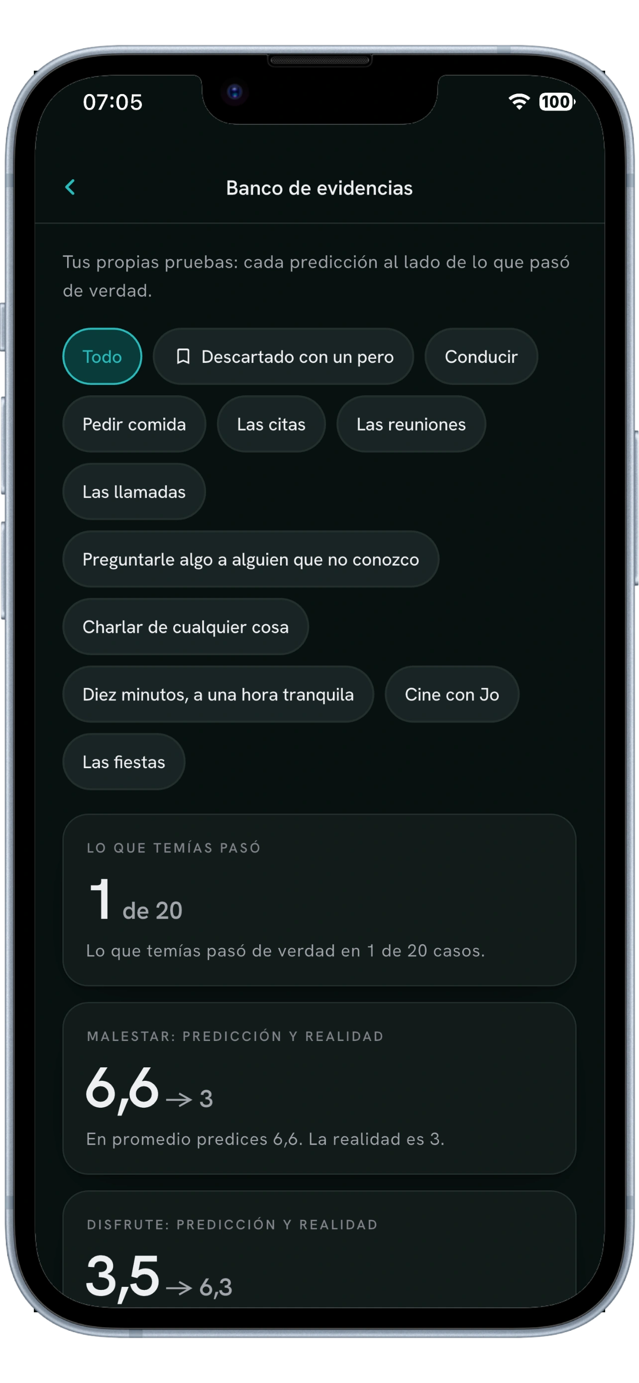 Evidence bank screen